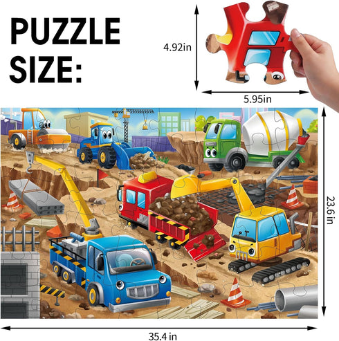 Puzzles,48 3-5,Children 4-8 Jumbo Floor Puzzle for Kids,Construction Site Jigsaw Large Piece Construction Vehicle