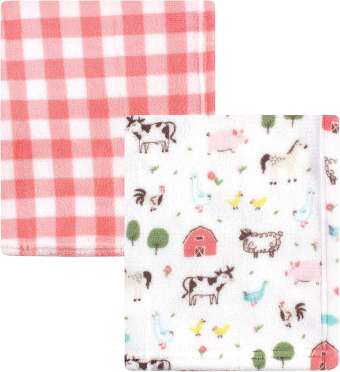 Hudson Baby Unisex Baby Silky Plush and Coral Fleece Blanket, Girl Farm Animals, 30x36 inches by Hudson Baby