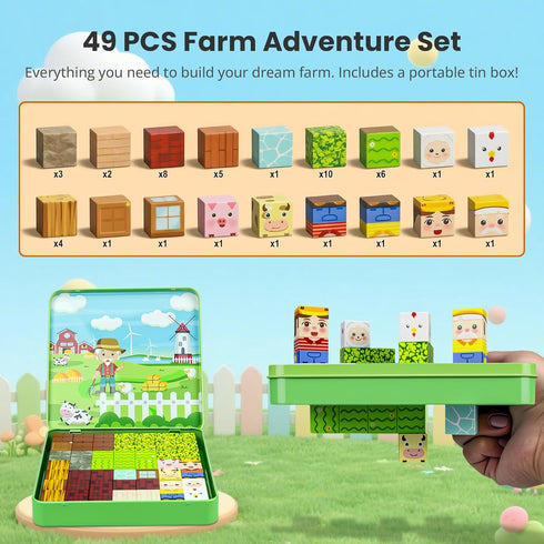 Blocks,49PCS 3+,Sensory Magnetic Magnetic Cubes Portable Magnetic Building Blocks with Metal Storage Box, Travel Toys