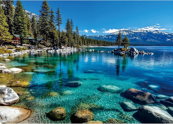 Landscape Jigsaw Puzzle 1000 Pieces Lake Tahoe Scenery with Clear Turquoise Waters,