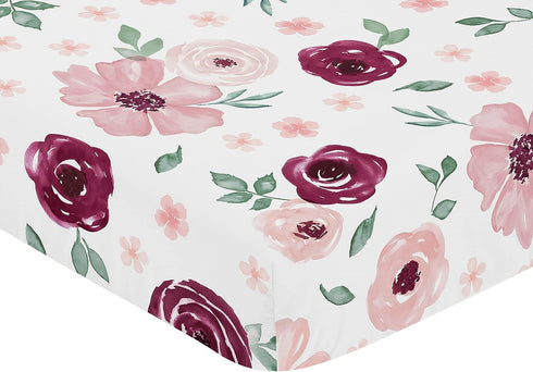 Sweet Jojo Designs Fitted Baby Crib Sheets (Burgundy/Pink Boho Floral) for Girls, Infant Nursery, Toddler Room