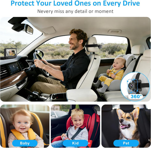 Shynerk Baby 2 6.86" 1080P Baby Car Camera for Kids, HD Split Screen Baby Monitor with Dual Backseat Cameras and IR