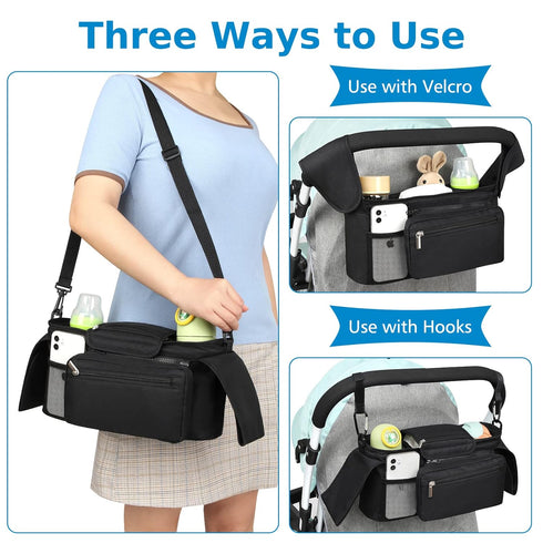 Accmor Universal Stroller Organizer with Insulated Cup Holder, Detachable Phone Bag & Shoulder Strap, Fits Uppababy,