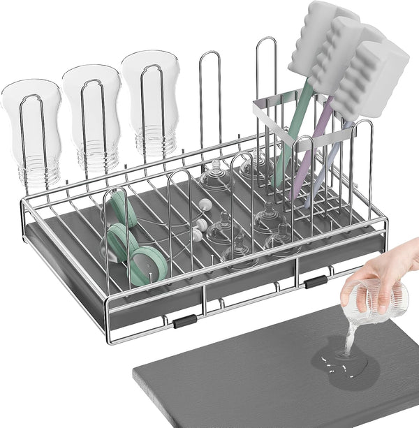 Baby Bottle Drying Rack Organizer Stainless Steel Large Countertop Glass Water Bottle