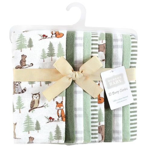 Unisex Baby Cotton Flannel Burp Cloths - Forest Animals Design, One Size