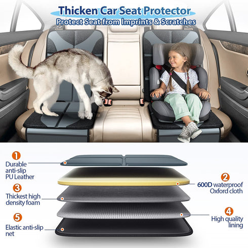 2 Pack 5-Layer 600D Gimars Car Seat Protectors, XL Thickest EPE Waterproof Protectors with Fabric, Nonslip Backing