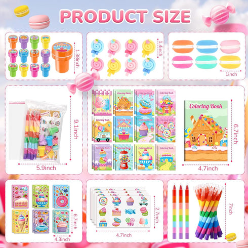 168Pcs Set BenLouis Candyland Party Favors Ice Cream Donut Coloring Book Crayon Stickers Bulk for Kids Cupcake Lollipop