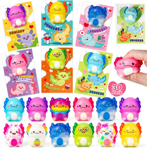 OCHIDO 30 Pack Valentines Day Cards for Kids with Axolotl Slow Rising