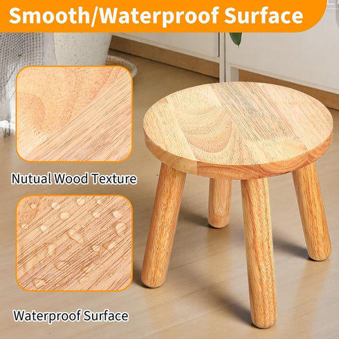 Kifmurase 9 Inch Solid Wood Step Stool for Adults, Multi-Use Wooden Round Stool for Bathroom Playroom Living Room, Four