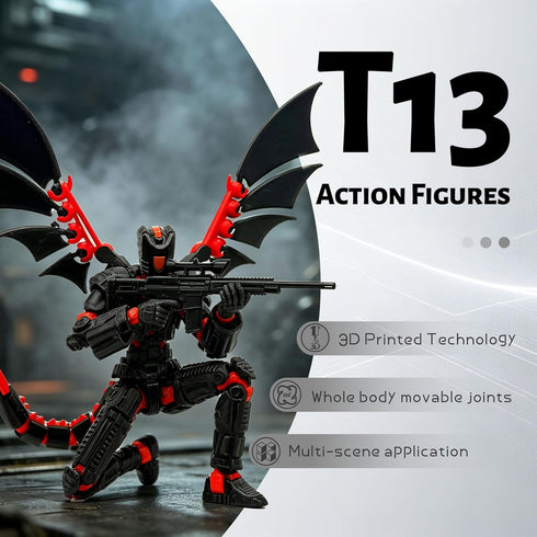 KAMOVNY T13 3D Set Assembled Printed Action Figure with Dragon - Multi-Jointed Movable Robot Toy, Accessories & Weapons