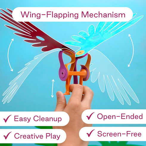 Pack Set 6+ Clixo Tropical Birds - Magnetic STEAM Building Toy with Custom Wing-Flapping Mechanism for Creative Play