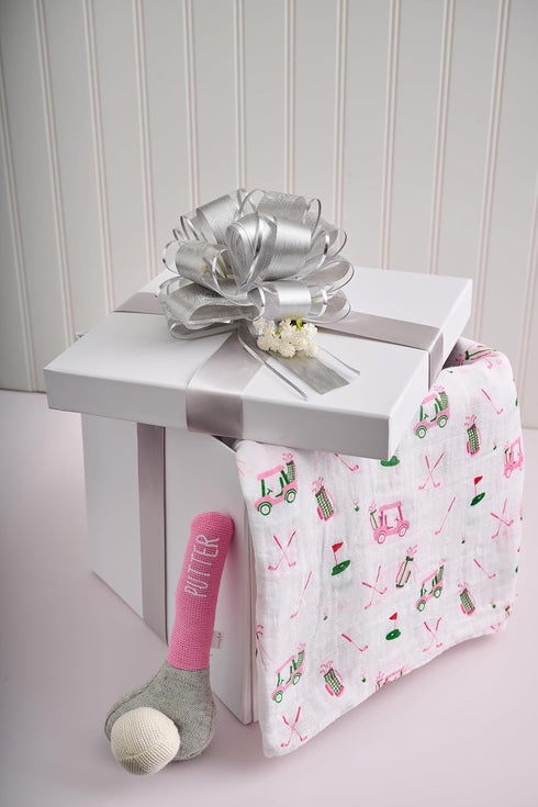 Set Charming Golf Swaddle and Rattle for Girls by Mud Pie