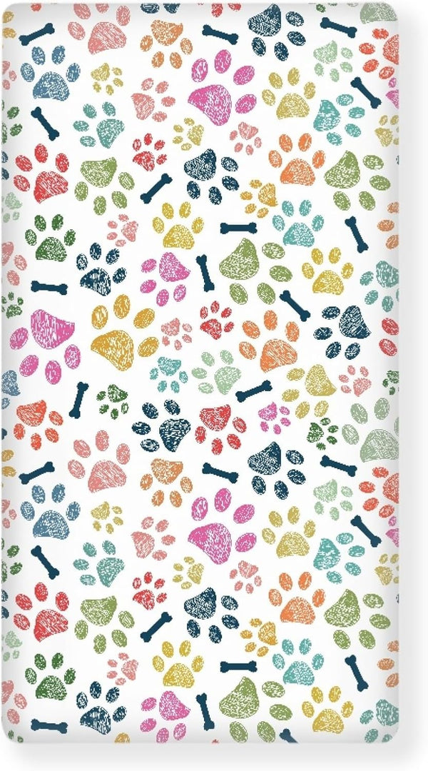 Streeyiu Dog Paw Baby Crib Sheets for Boys Girls Colorful Paws Fitted Crib