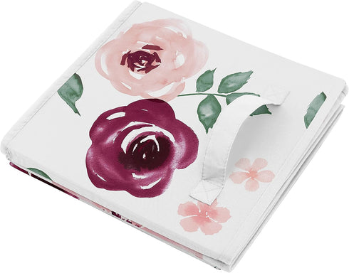Set 2 Sweet Jojo Designs Burgundy Watercolor Floral Foldable Fabric Storage Cube Bins Boxes Organizer Toys Kids Baby