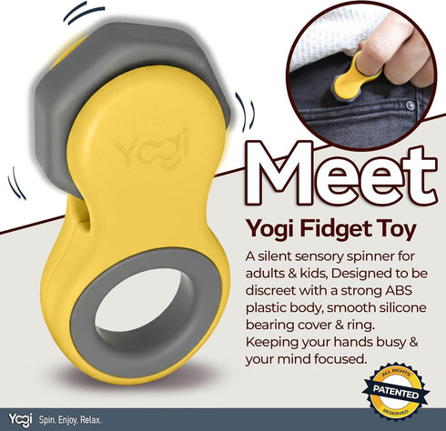 5 Yogi Fidget Toy for Adults & Kids Sensory Stress Relief Spinner with Silicone Finger Rings Quiet Desk Fidget