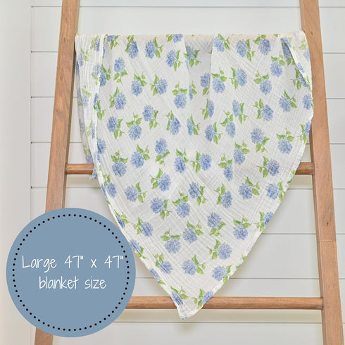 Swaddle Blanket | 100% Muslin Cotton | Newborn and Baby Nursery Essentials, Registry | Hydrangea Print