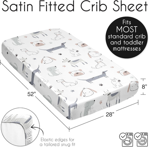 Sweet Jojo Designs Dog Boy Girl Unisex/Gender Neutral Baby Satin Fitted Crib Sheet Infant Newborn Nursery Toddler Bed