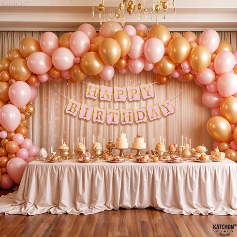 KatchOn Pink Happy Birthday Banner, 10 Feet, NO DIY | Happy Birthday Sign for Backdrop Decorations