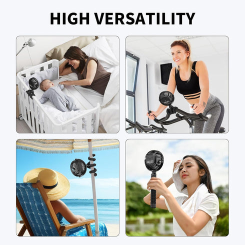 AMACOOL Battery Operated Stroller Fan, Flexible Tripod Clip On with 3 Speeds, Rotatable Handheld (Black)