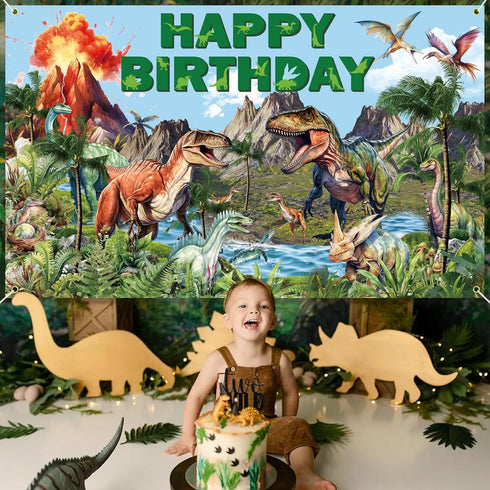 Dinosaur Birthday Decorations, Dino Happy Birthday Banner, Dinosaur Themed Party Supplies for Kids, 6 x 3.6 Feet