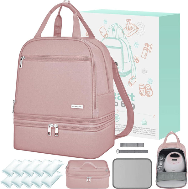 Breast Pump Bag with Insulated Cooler, Double-Layer Pumping Bag for Work &