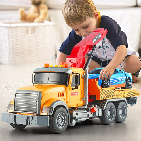 Dwi Dowellin Kids Toys for 3-7 Years Old, 15" Large Tow Truck Toy, Friction Powered Transport Truck