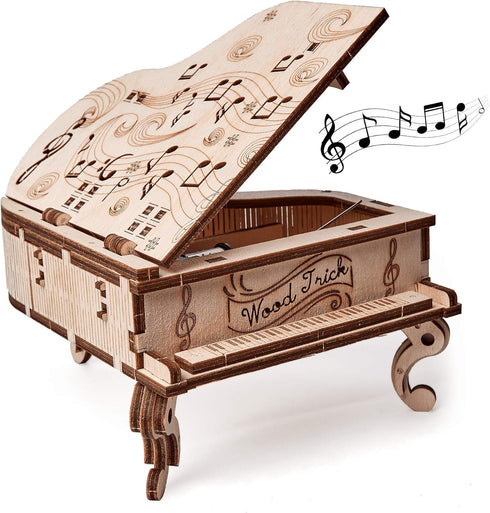 Wood Trick Toy Piano Music Box Moonlight Sonata, Mini 3D Wooden Puzzle Assembly Toy for Kids and Adults