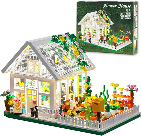 Flower House Building Mini Set with LED, City Street View Greenhouse Building
