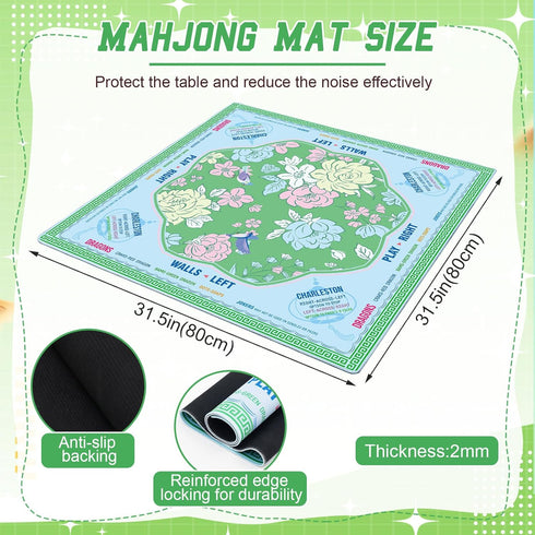 31.5 31.5 Soulchen Blue and Green American Mahjong Mat with Rules for Table, No Creases, Ships Rolled, x Non-Slip Noise