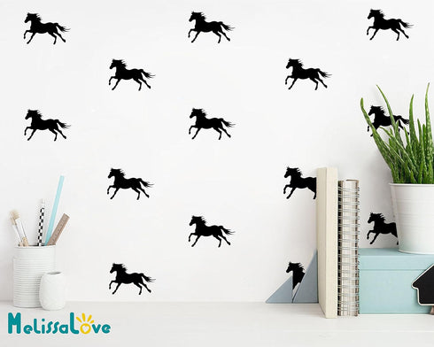 32pcs/Set Metallic Horse Wall Stickers, Vinyl Decals for Kids Room, Removable Mural SA525 (Black)