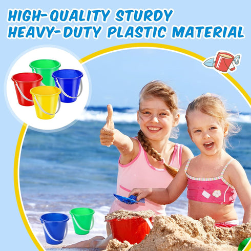12 Summer 4 Colors(5 Inch,Red,Yellow,Blue,Green) Didaey Pieces Beach Pails Sand Buckets for Boys and Girls Beach