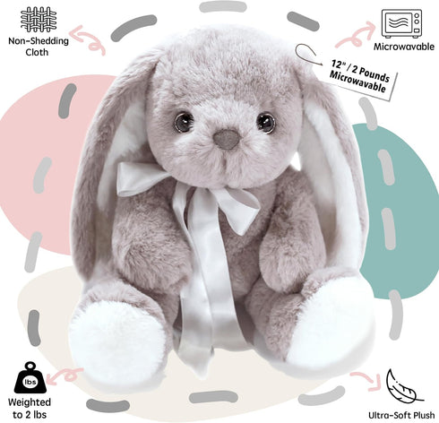 uoozii Non-Shedding 12" Weighted Bunny Stuffed Animal - Microwavable & Coolable Plush Pillow Gift for Kids & Adults