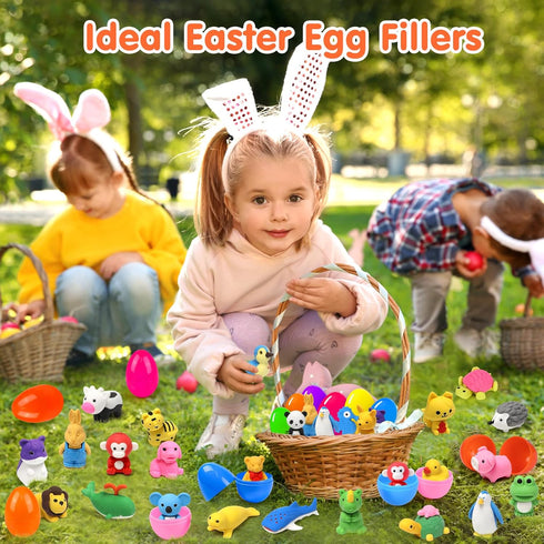 34 Pack Animal Pencil Erasers for Kids - Bulk Desk Pet Toy, 3D Mini Puzzle Erasers, Treasure Box Toys Game Prize