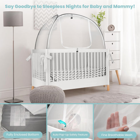 Crib Tent to Stop Baby Climbing Out Baby Crib Net Cover, Breathable Anti-Climb Crib Cover with Auto-Lock Zipper, Easy