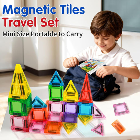 Kerhitoy 48PCS Set 3+ Mini Magnetic Tiles Travel Years | Kids Magnetic Building Blocks with Iron Box | STEM Educational