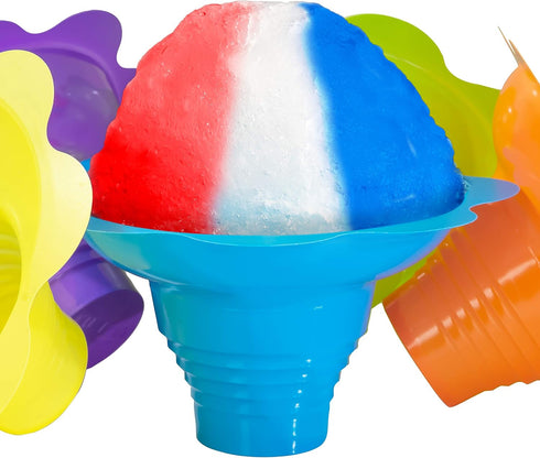 Leak Proof & Drip Catching, Reusable 4oz Flower Snow Cone Cups, 25 Pk, Colorful Easy Grip Bowls