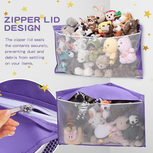 ANROYE Large Corner Stuffed Animal Storage, Kids Plushies Toy Purple Wall Hammock for Girls Room, Baby Squishmallow Holder for Nursery, Organizer Idea for Bear Hanging Display Boy Gift by ANROYE