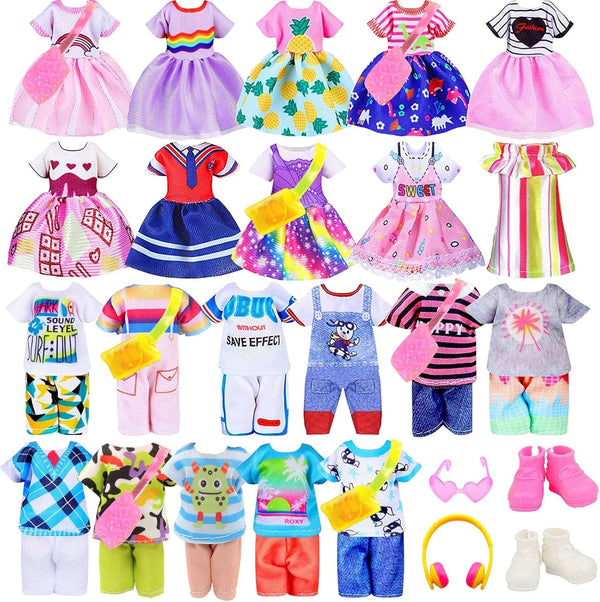 30 PCS Mini 6 Inch Doll Clothes and Accessories, 4 Tops, 4 Pants for Boy Dolls, 5 Dresses, 10 Outfits & Accessories