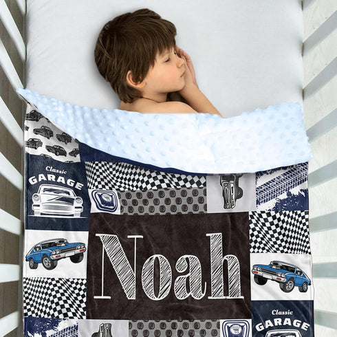 Cozy Personalized Baby Blanket for Boys, Personalized Baby Gifts, Custom Name Baby Blanket, Plush and Blanket with Navy