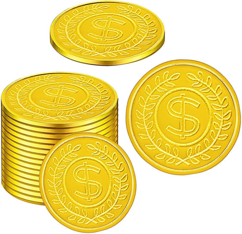 100 Count Plastic Gold Coins Set, Pirate Treasure Gold Play Coins for Kids Party Theme Props Decorations