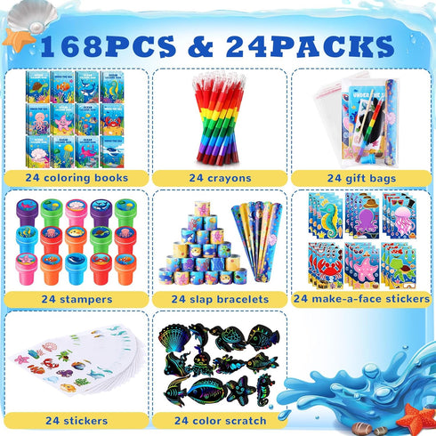 192Pcs Set BenLouis Under the Sea Party Favors Ocean Animals Party Coloring Books Bulk for Kids Sea Fish Birthday