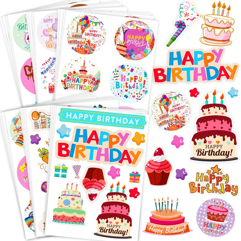 Large Birthday Stickers, 24 Sheets Happy Birthday Stickers for Kids, Classroom, Cake Stickers
