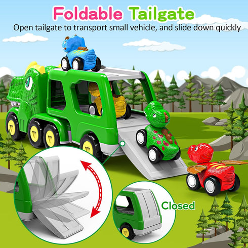 1 2 3 4 5 2-4 4 AUTGA Dinosaur Toys for Year Old Boy, Dinosaur Trucks for Toddlers Years with Small Pull Back Dino