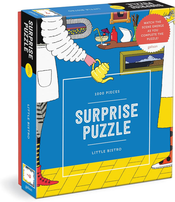 Galison 1000 Piece Surprise Puzzle - Little Bistro, Bright Bold Artwork Revealed for Adults and Families