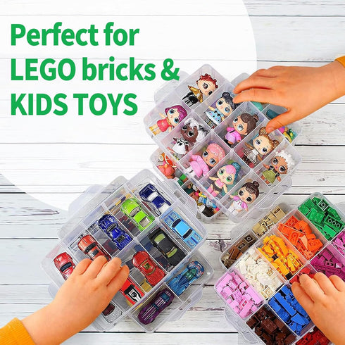 Storage Box for Lego, Stackable Organizer with 30 Compartments for Lego, Barbie Dolls, Hot Wheel Toy Bins for Kids,