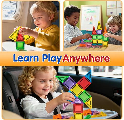 Kerhitoy 48PCS Set 3+ Mini Magnetic Tiles Travel Years | Kids Magnetic Building Blocks with Iron Box | STEM Educational