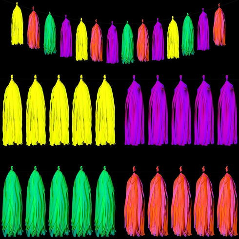 88 Pcs Glow Neon Party Supplies, Including Neon Paper Garland, Paper Tassels Garland, Triangle Flags for Birthday