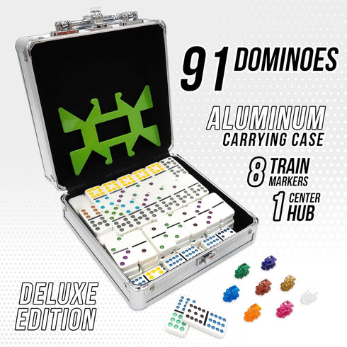 Set 2 8 8 99 Front Porch Classics, Mexican Train Domino On-The-Go Aluminum Carrying Case, to Players Ages