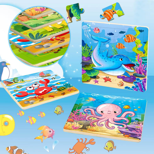 Puzzles for Kids Ages 4-6, 10 Pack of 20 Piece Wooden Jigsaw Puzzles for Toddlers, Educational Toys
