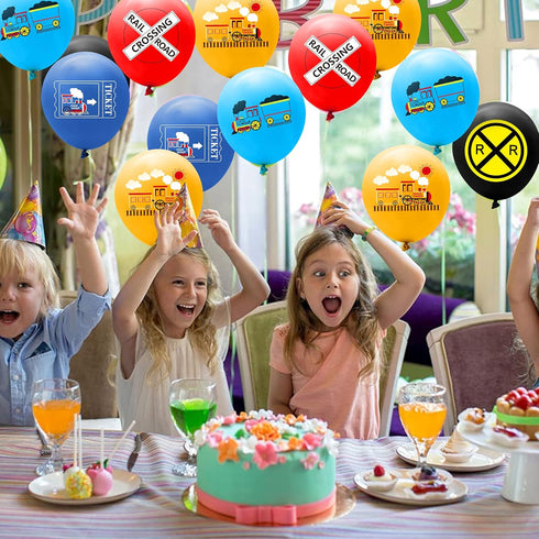 52 Set 12 Inches PANTIDE Pcs Railroad Crossing Train Balloons Latex Balloons Bouquet with Ribbon Railway Choo Choo